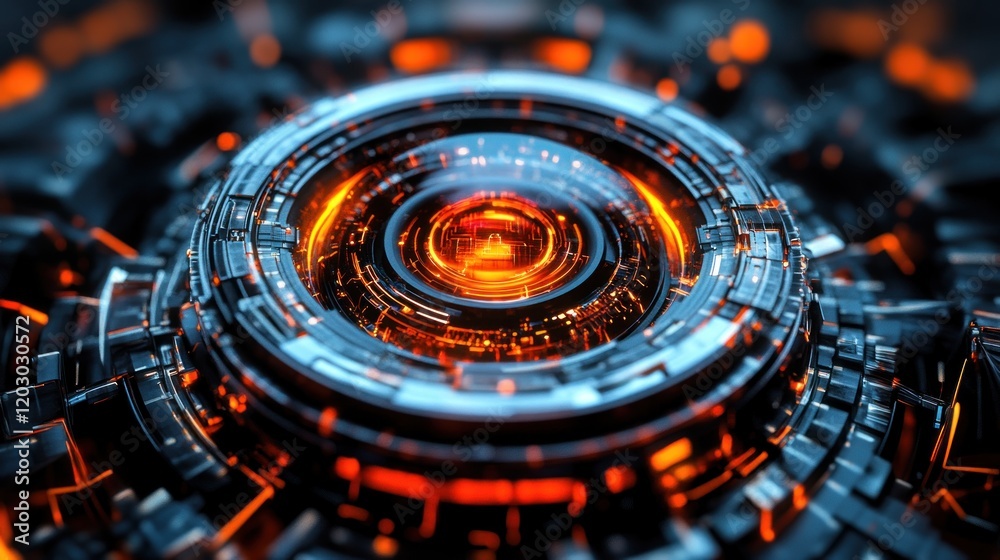 Futuristic Technology Circular Core Glowing Orange Futuristic Technology Circular Core Glowing Orange