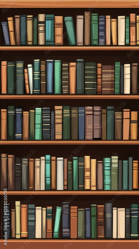 Bookshelf full of colorful hardcover books Bookshelf full of colorful hardcover books