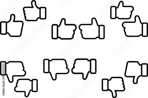 Like and dislike line icon set. Thumbs up and thumbs down sign. Vector illustration.