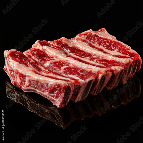 Raw Beef Short Ribs, Marbling Detail, Gourmet Meat photo