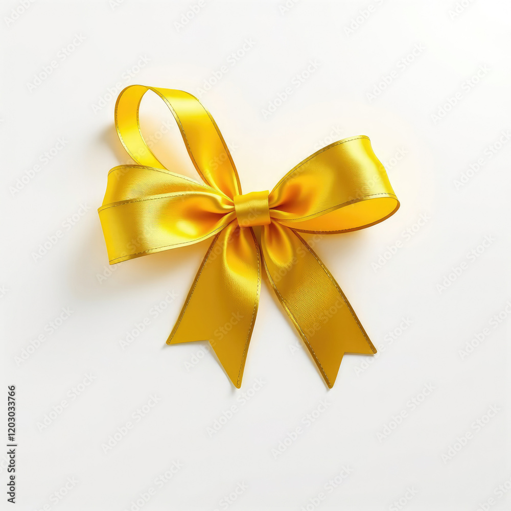 Beautiful yellow ribbon and bow with shiny metallic gold trim, decoration, festive, gift, celebration Beautiful yellow ribbon and bow with shiny metallic gold trim, decoration, festive, gift, celebration