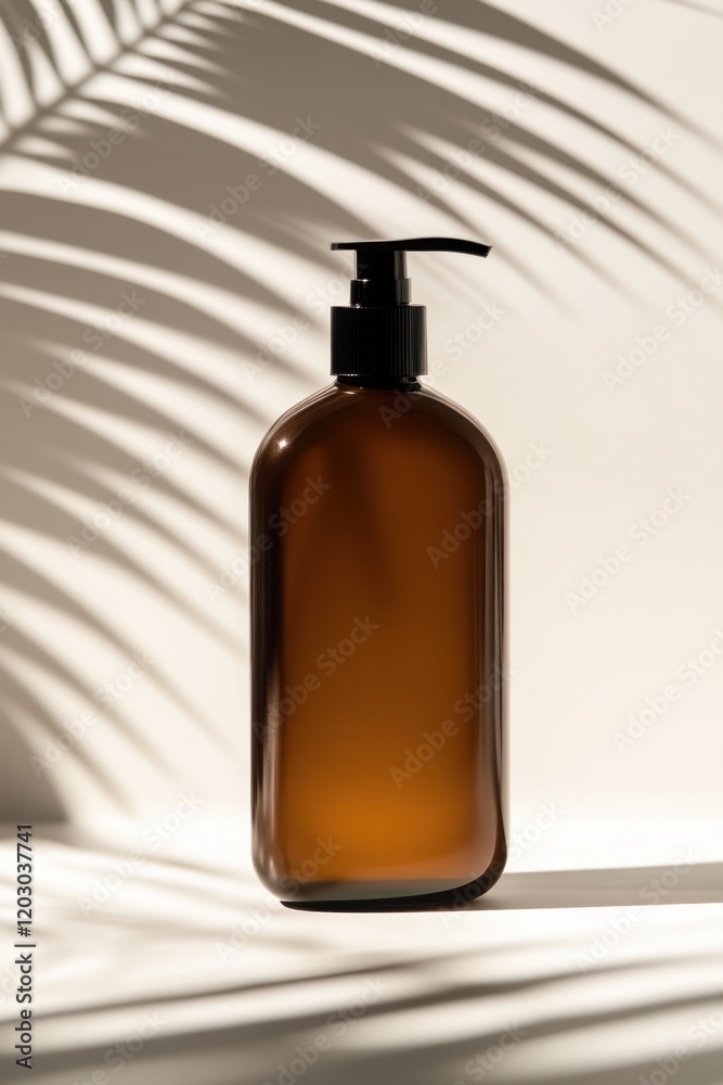 Brown pump bottle with dramatic shadow Brown pump bottle with dramatic shadow