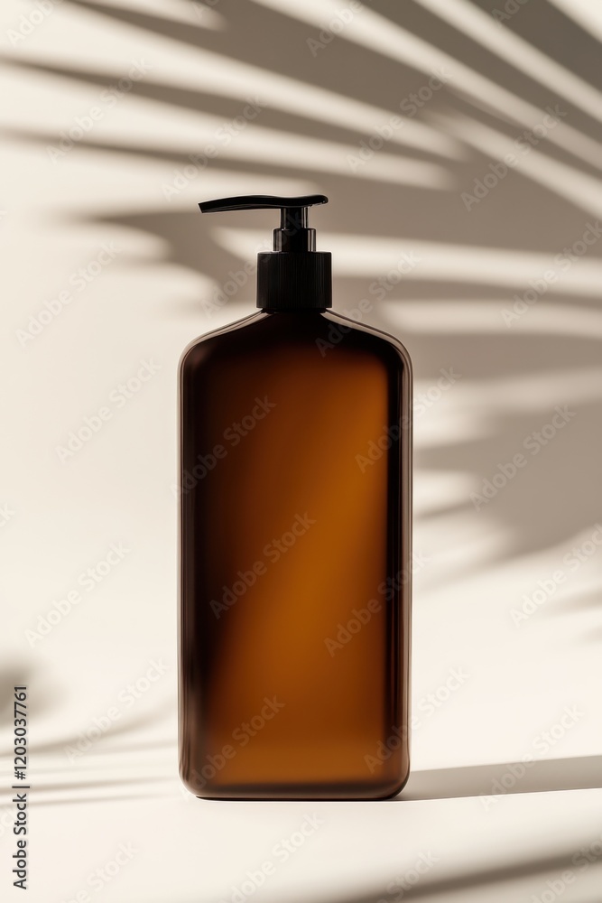Brown pump bottle with dramatic shadow Brown pump bottle with dramatic shadow