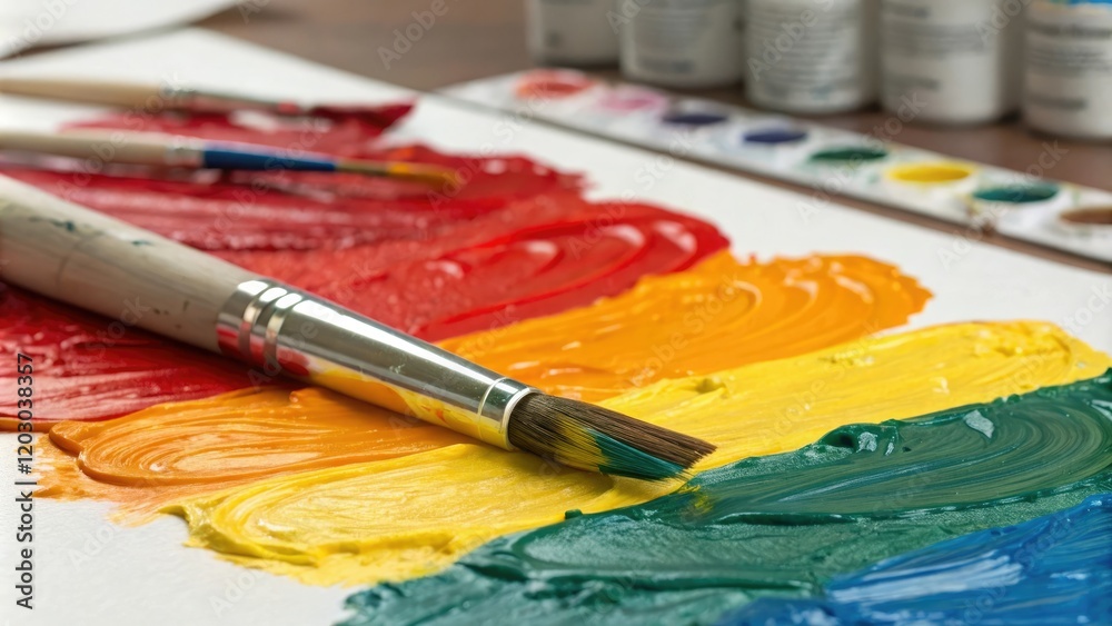 Obraz premium Close-up of oil paint colors blending on a canvas, abstractart, colorfulart, oilpainting, expressionist, creative