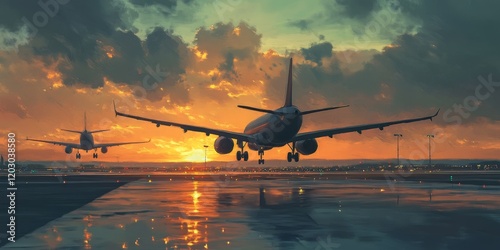 Planes Landing at the Airport Terminal, preparing to arrive safely at their final destination, where passengers will disembark and begin their journey.