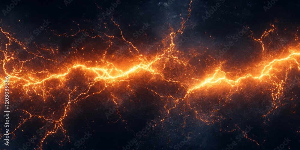 Vivid depiction of bright orange lightning set against a pitch black background, creating a striking visual contrast that highlights the lightnings intensity. Vivid depiction of bright orange lightning set against a pitch black background, creating a striking visual contrast that highlights the lightnings intensity.