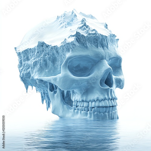 Iceberg shaped like a skull partially submerged in water. photo