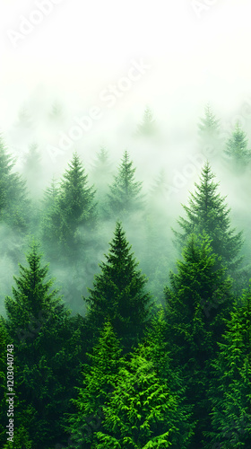 Misty Evergreen Forest Illustration
