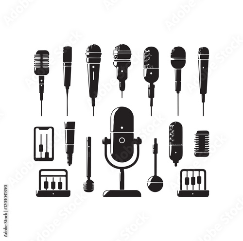 microphone set silhouette vector  illustration