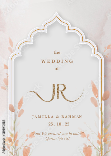 Moslem Wedding Invitation with Beige Watercolor Flower