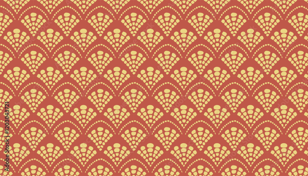 Fan-Shaped Pattern with Yellow Dots on a Red Background Fan-Shaped Pattern with Yellow Dots on a Red Background