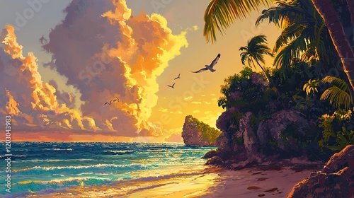 Sunset Paradise: Tropical Beach Scene