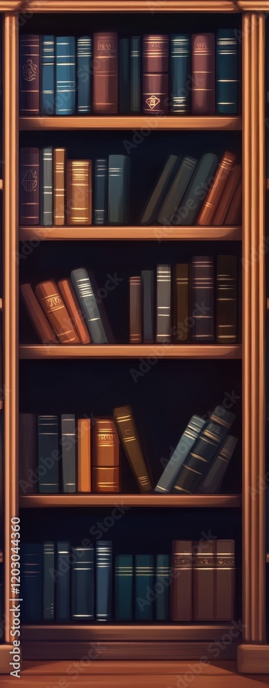 Bookshelf filled with leatherbound books Bookshelf filled with leatherbound books