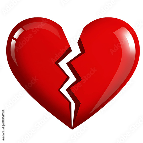 Minimalist Glossy Red Broken Heart Design with Sharp Edges on White Background photo