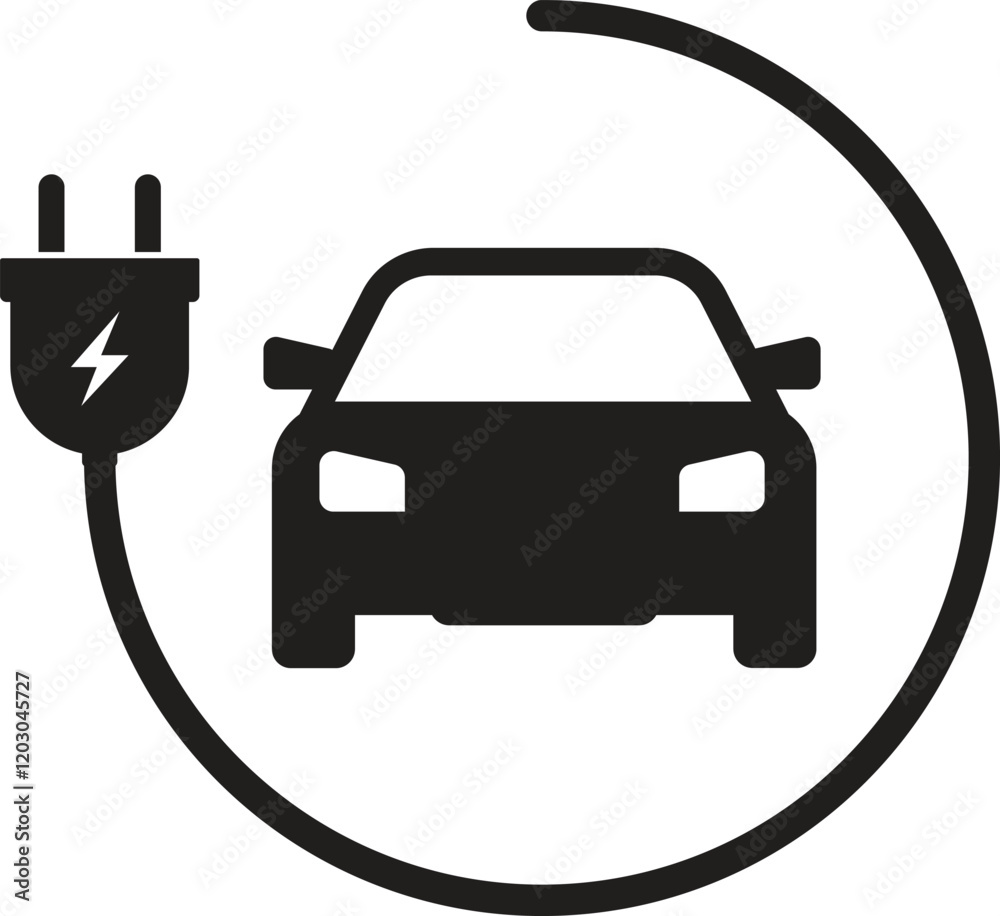 Obraz premium Electric car with plug icon 