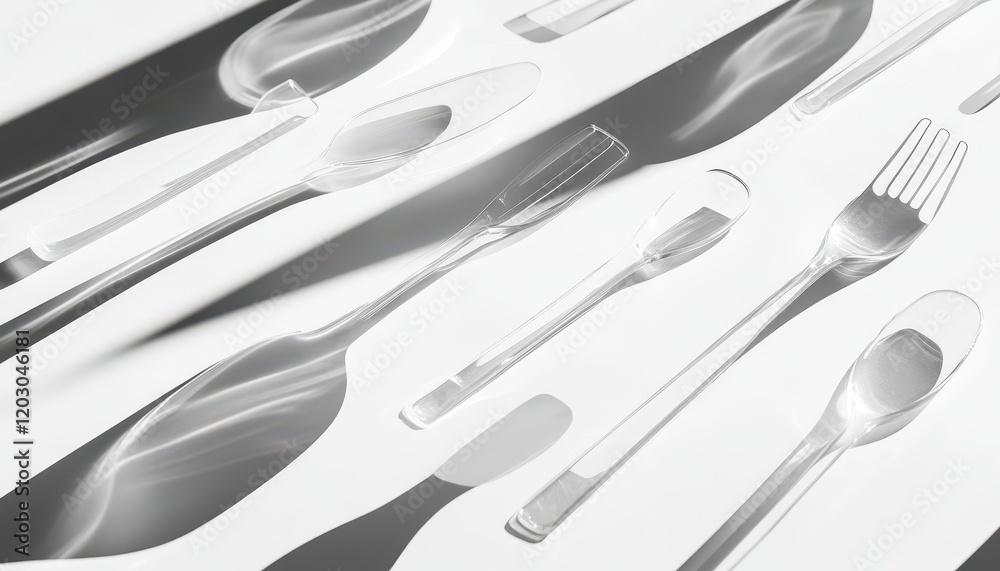 White Plastic Cutlery Arranged on a White Surface White Plastic Cutlery Arranged on a White Surface