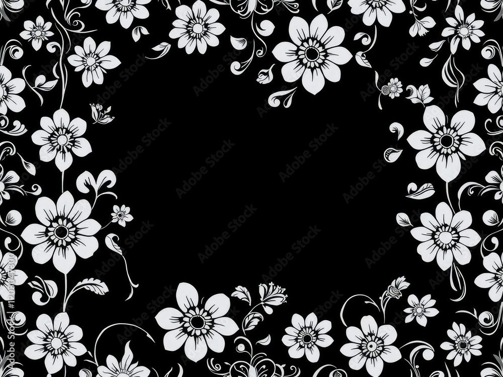 Black and white intricate floral design on a seamless background, monochrome, texture, floral
