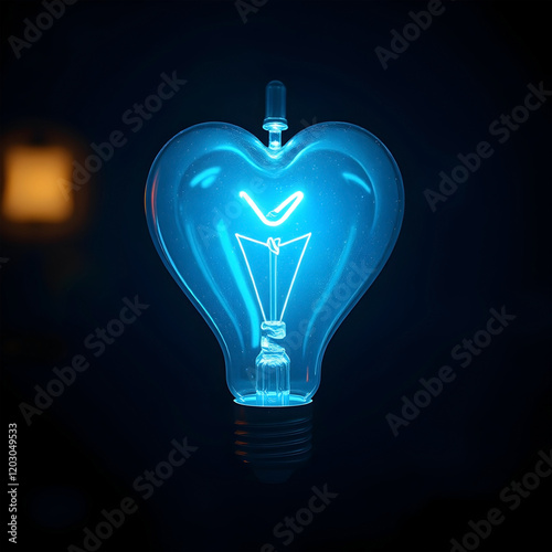 Close up of simple ordinary light bulb, except for its shape. It is in the shape of a heart. Let your love light shine. 