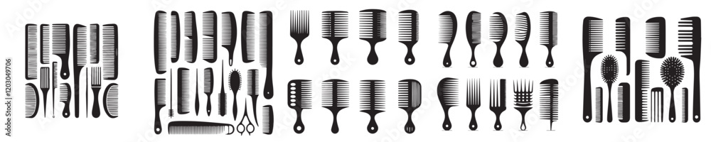 set of comb silhouette vector icons set of comb silhouette vector icons