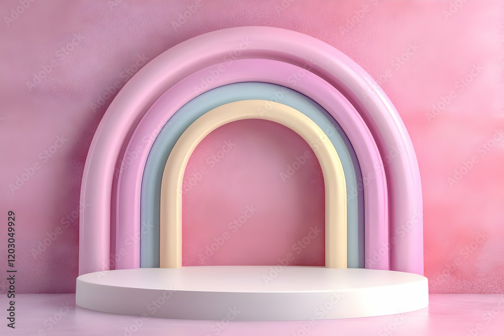 Pastel Rainbow Arch 3D Render Background