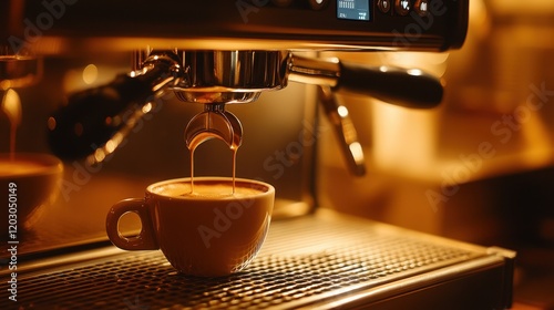 Espresso coffee pouring from machine	 photo