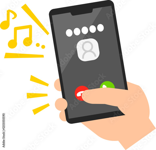 着信中のスマートフォンの通話拒否ボタンをタップする指