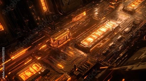 Close-up of a microchip, photorealism, copy space, minimalism