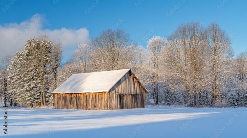 Rustic Wooden Barn Snow Covered Winter Landscape Rustic Wooden Barn Snow Covered Winter Landscape