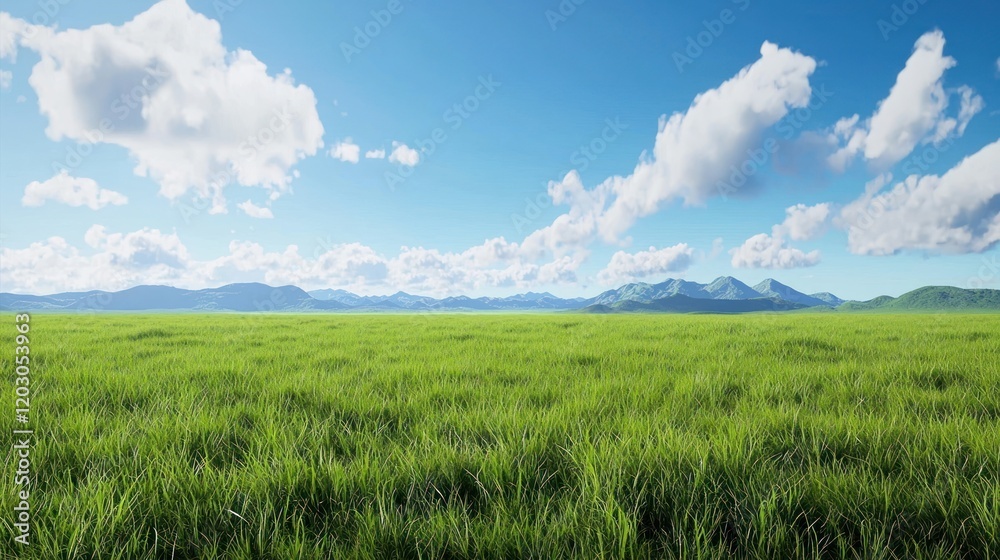 Obraz premium Vast Green Grassland under Sunny Sky