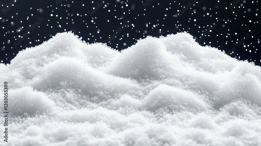 A Captivating Snowy Landscape with Gentle Drifts and Sparkling Flurries Against a Dark Background Capturing Winter's Essence and Beauty. A Captivating Snowy Landscape with Gentle Drifts and Sparkling Flurries Against a Dark Background Capturing Winter's Essence and Beauty.