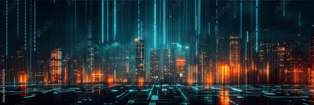 Obraz premium Breathtaking Cityscape Panorama at Night with Vibrant Lights background. 