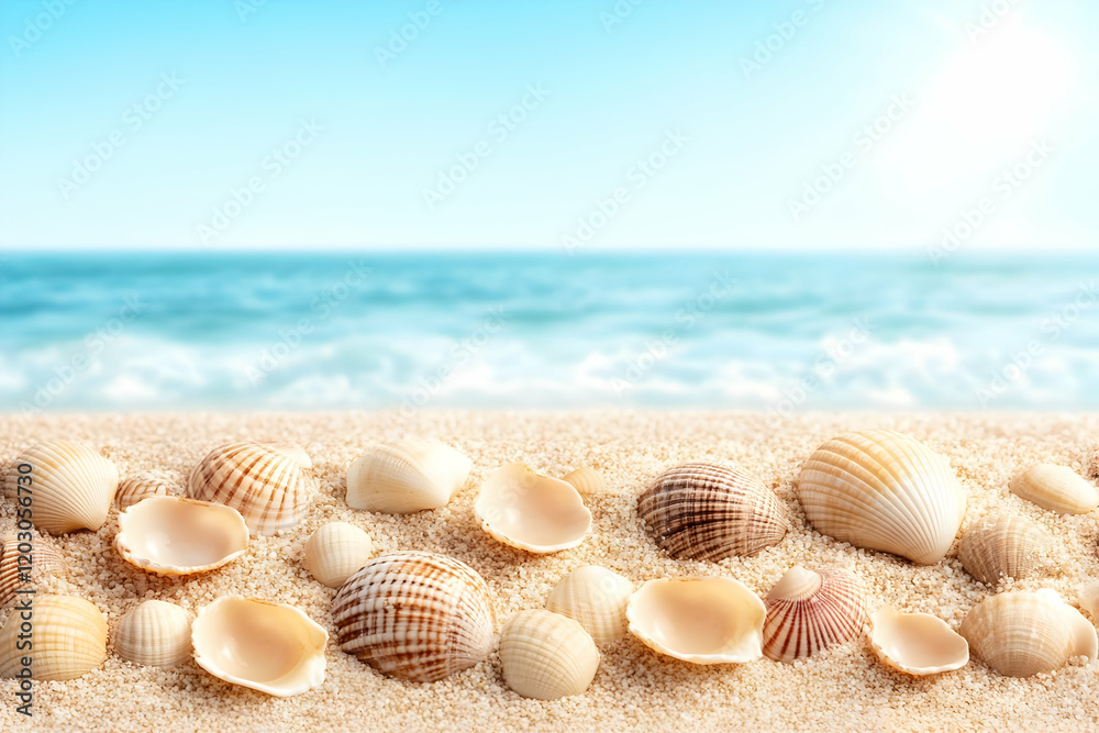 Seashells on Sandy Beach Background Seashells on Sandy Beach Background