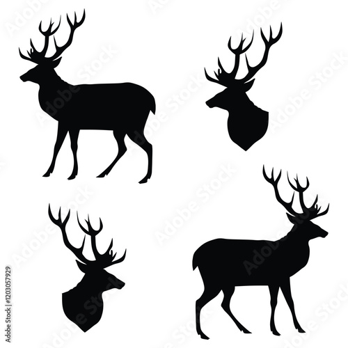 Deer Silhouette, Deer Vector Silhouette, Deer cartoon Silhouette, reindeer illustration, Deer icon Silhouette, reindeers Silhouette illustration