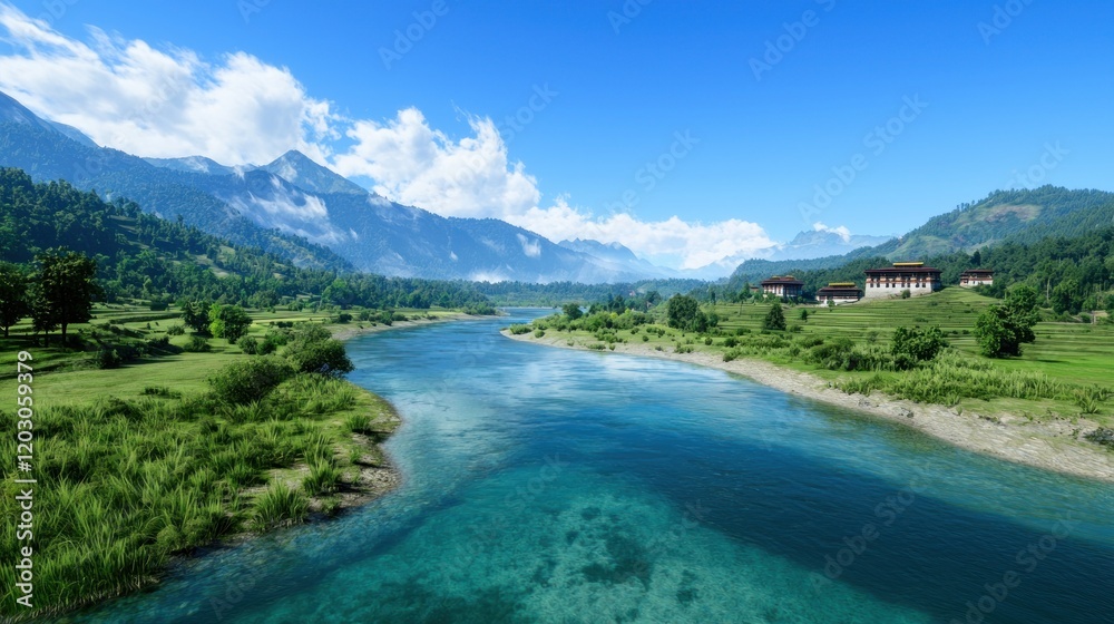 Serene River Valley Landscape Serene River Valley Landscape