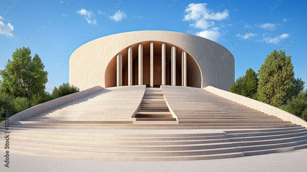 Obraz premium Modern Architectural Design with Curved Structure and Steps