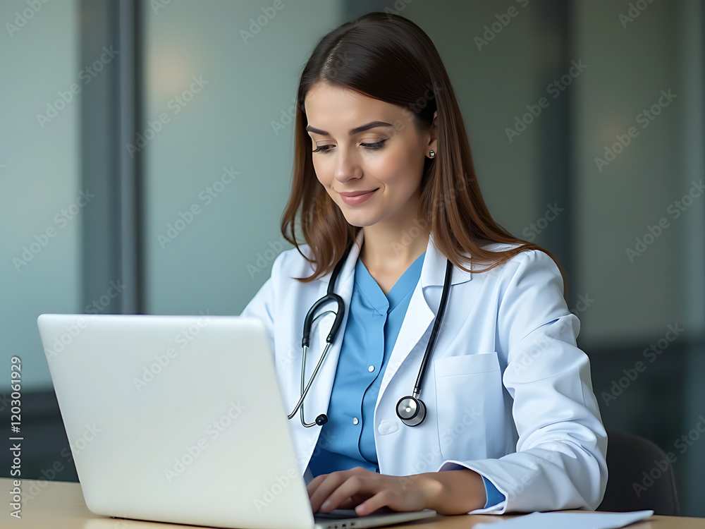 Female doctor working on laptop Female doctor working on laptop