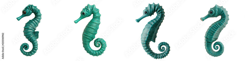 Fototapeta premium Vibrant Turquoise Seahorses Curling in Mesmerizing Symmetry Underwater Abstract Marine Life Showcasing the Captivating Beauty and Intricate Shapes of These Aquatic Creatures