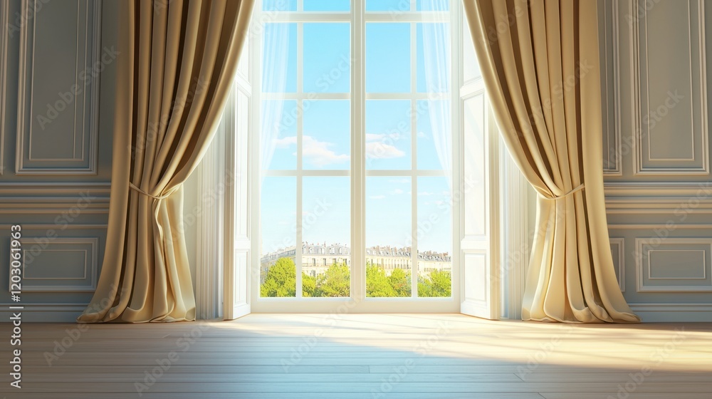 Elegant classic interior with open window	