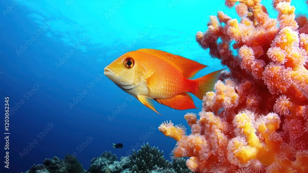 Fototapeta premium Orange fish near coral reef