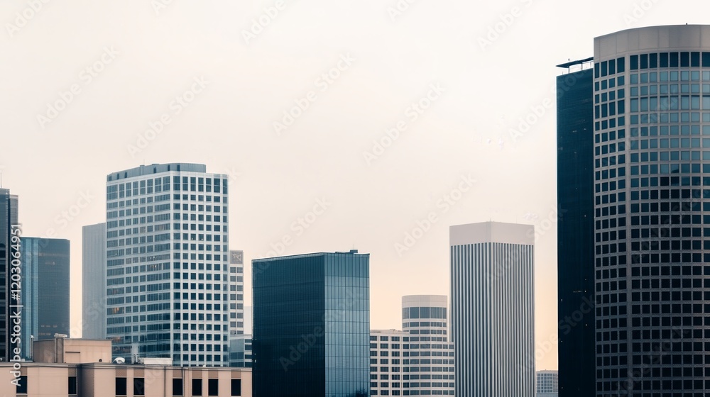 A skyline view featuring modern high-rise buildings under a cloudy sky. A skyline view featuring modern high-rise buildings under a cloudy sky.