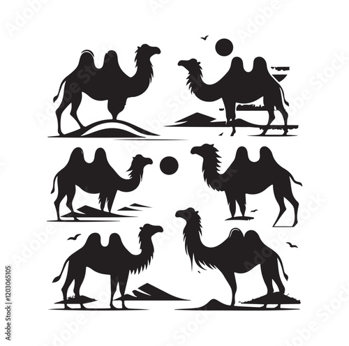 camel set silhouettes vector illustration