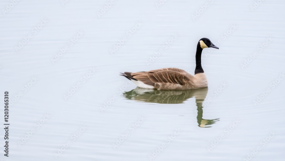 Canada geese, waterfowl with black beaks and white feathers, swim in the wild waters of a Canadian lake Canada geese, waterfowl with black beaks and white feathers, swim in the wild waters of a Canadian lake