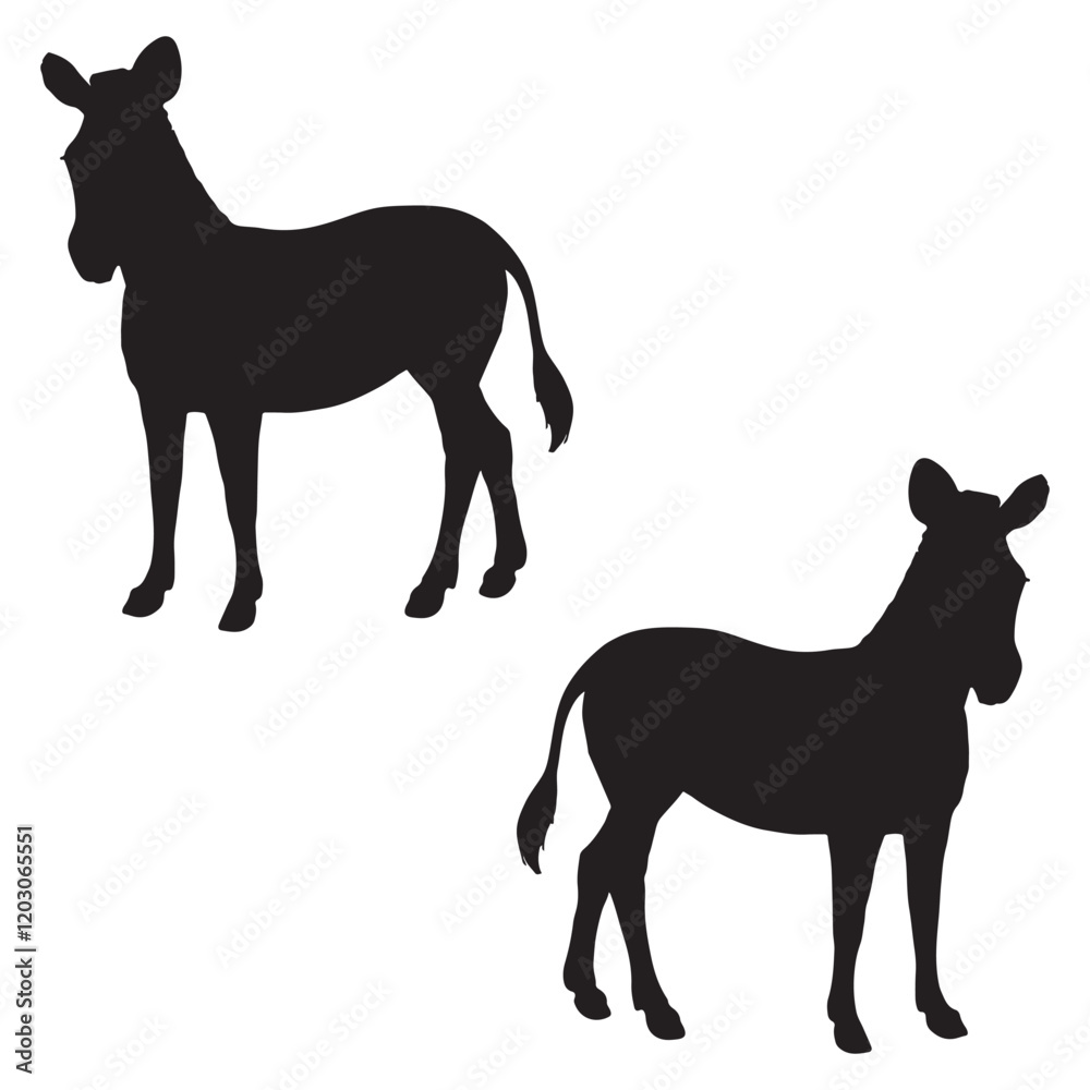 Fototapeta premium Donkey Silhouette, Donkey Vector Silhouette, Donkey cartoon Silhouette, Donkey illustration, Donkey icon Silhouette, Donkey Silhouette illustration