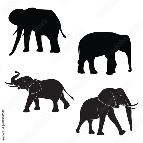 Elephant Silhouette, Elephant Vector Silhouette, Elephant cartoon Silhouette, Elephant illustration, Elephant icon Silhouette, Elephant Silhouette illustration