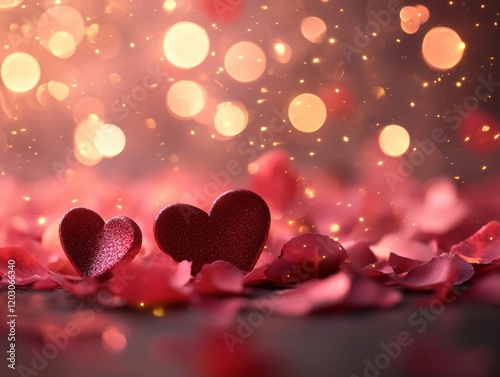 Romantic Valentine s Day Background Hearts Petals Bokeh Lights