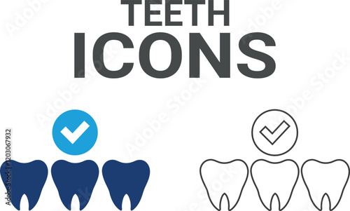 Teeth icon. Containing tooth, dentist, toothpaste, toothbrush, teeth, implant and dentistry icons. Solid icon collection. Vector illustration.