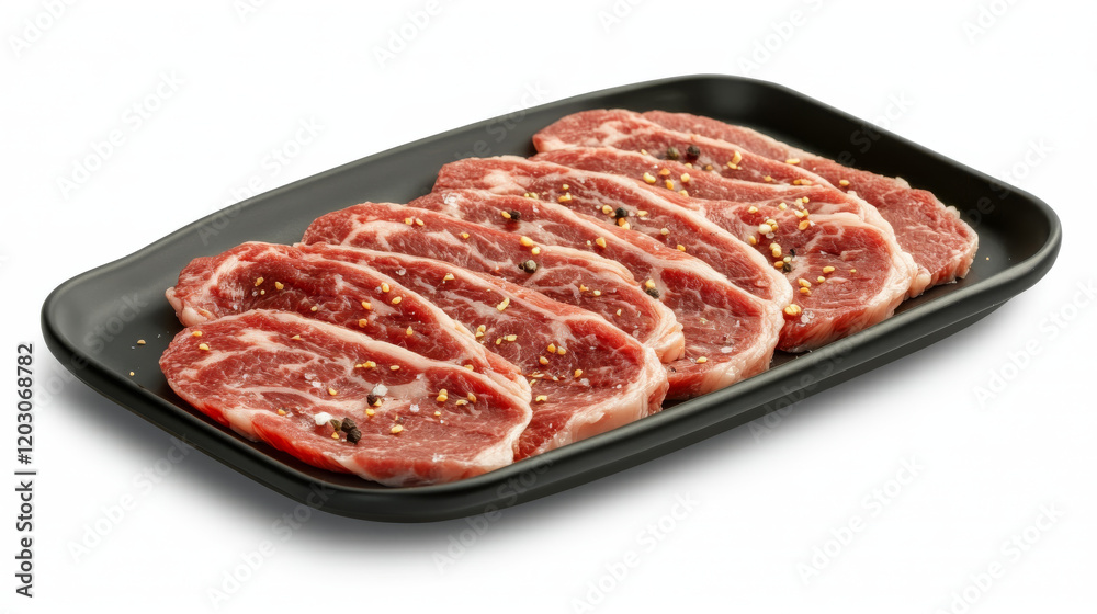 Fototapeta premium Seasoned Raw Beef Slices Ready for Grilling