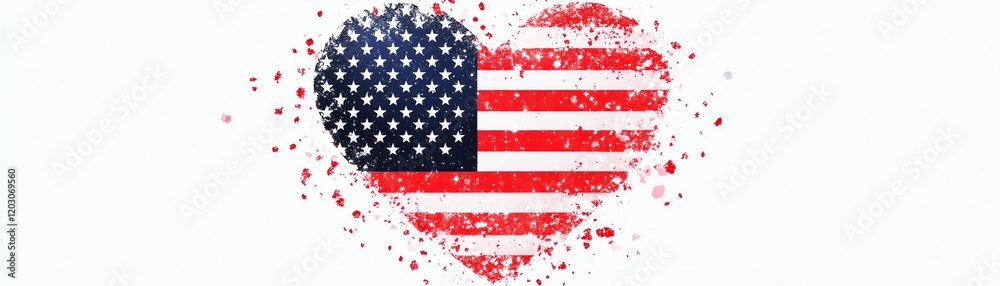 Heart shape filled with American flag design on white isolated background. Heart shape filled with American flag design on white isolated background.