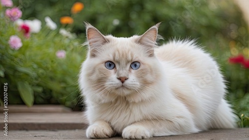 Cream point ragdoll cat in the garden