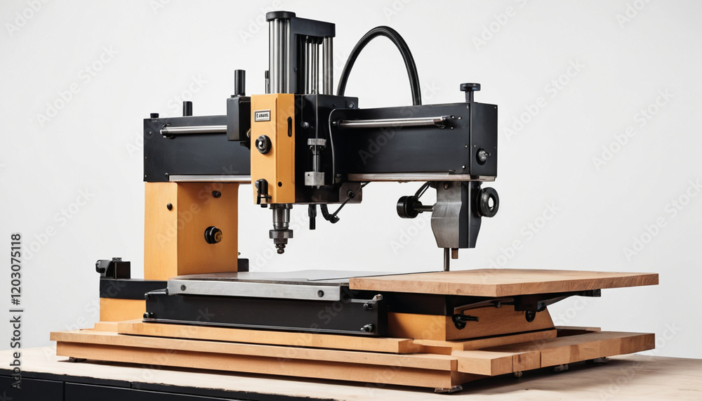 Industrial machine creating a wooden element for furniture crafting Industrial machine creating a wooden element for furniture crafting